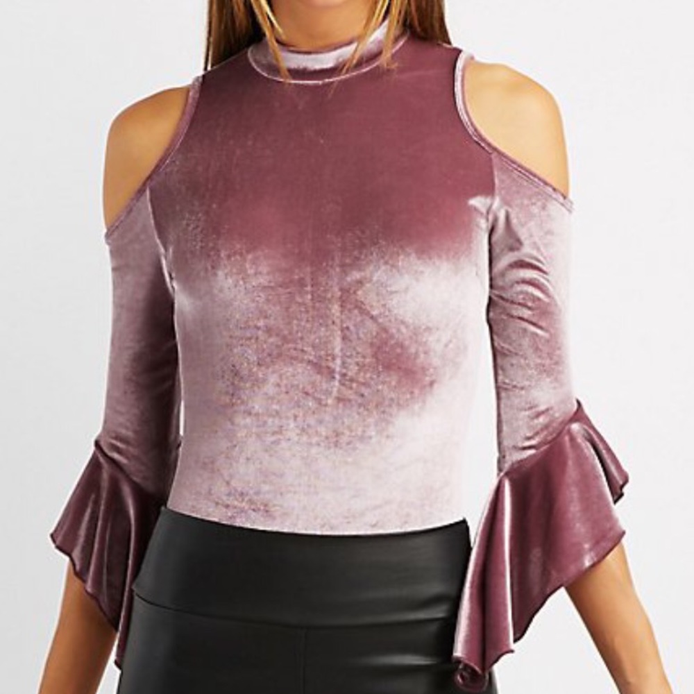 Velvet Cold Shoulder Bell Sleeve Top